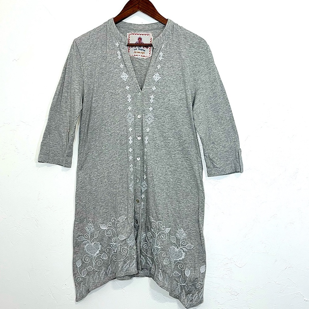 Johnny Was Gray Cotton Embroidered Tunic Dress Size Small